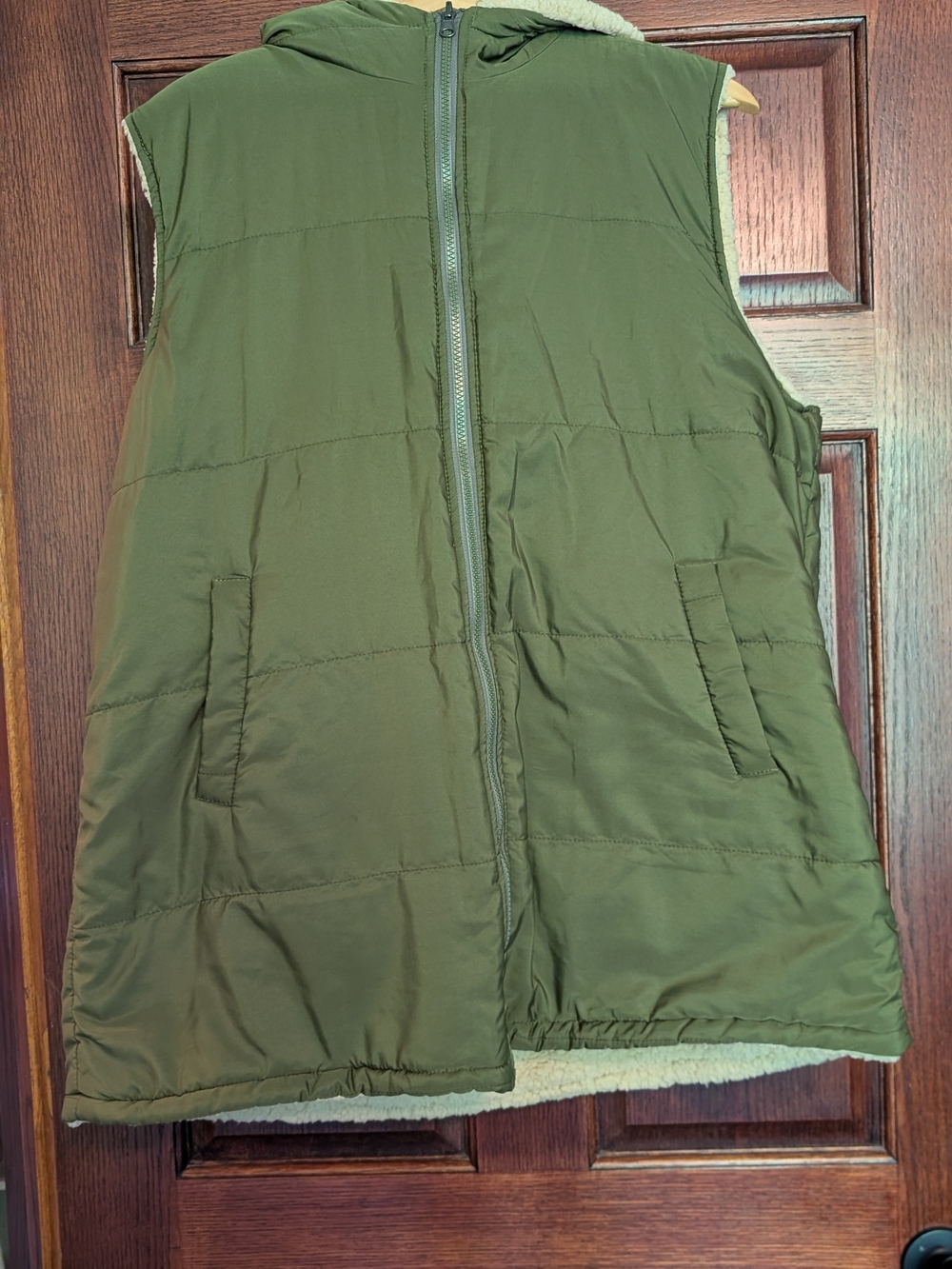 Olive Green Quilted Hooded Reversible Vest